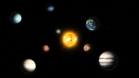 Animation of the solar system with planets and sun on Galaxy Stock Footage 317855882
