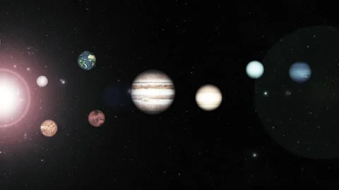 Animation of the solar system with the sun and planets lined up in space ag.. Stock Footage 337079174