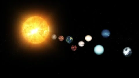 Animation of the solar system with the sun and planets lined up in space ag.. Stock Footage 337079227