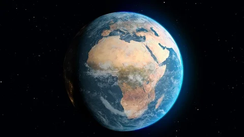 Animation in space with the Earth rotating and zoom in on Africa 動画素材 121425089
