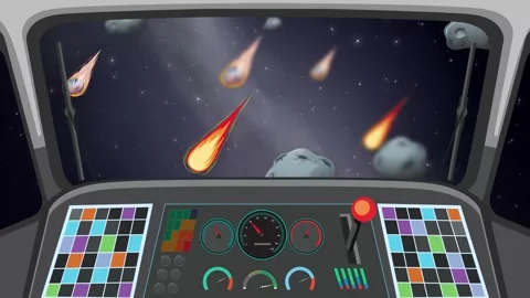 Animation of Spaceship Cockpit Flying Through Asteroids and Comets Stock Footage 345317121