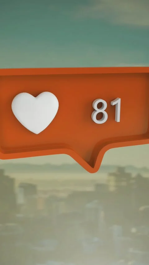 Animation of speech bubble with heart icon and numbers growing over cityscape Stock Footage 342004291