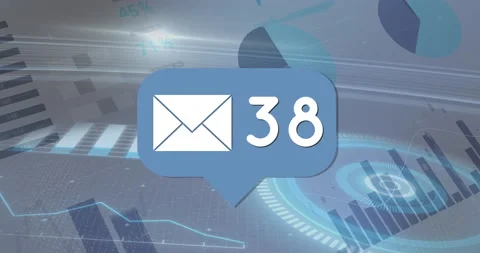 Animation of speech bubble with mail icon and numbers, statistics recording and Stock Footage 151296603