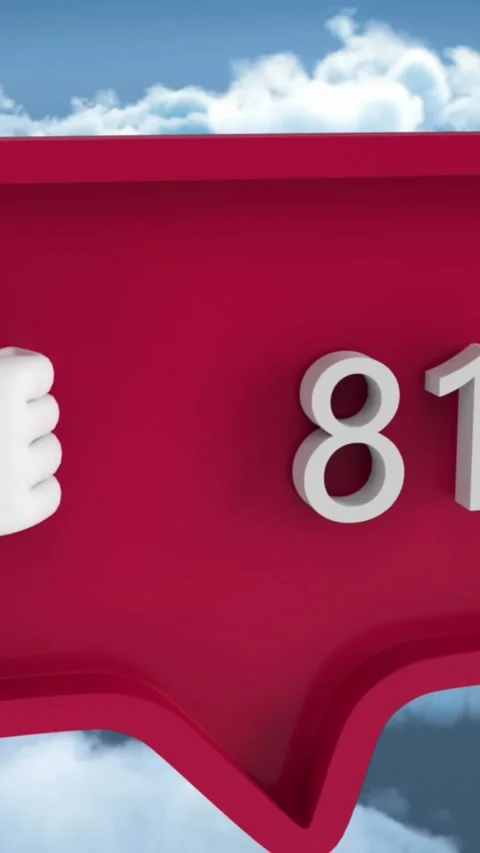 Animation of speech bubble with numbers and unlike icon over clouds Stock Footage 321788405