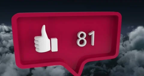 Animation of speech bubble with numbers and like icon over clouds Stock Footage 329126242