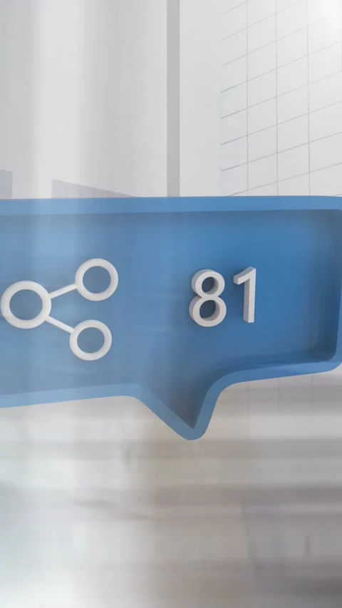 Animation of speech bubble with share icon and numbers growing over office Stock Footage 342004296