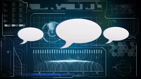 Animation of speech bubbles with futuristic data and graphs on digital interface 動画素材 303841290