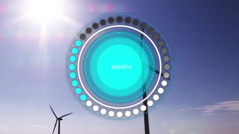 Animation of speech bubbles over wind turbine and sun Stock Footage 328357005