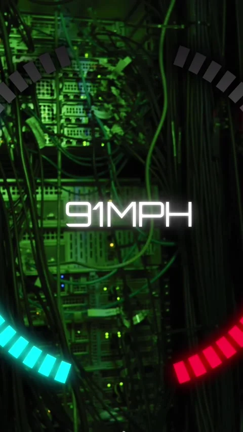 Animation of speed gauge and data processing over computer servers Stock Footage 342676186