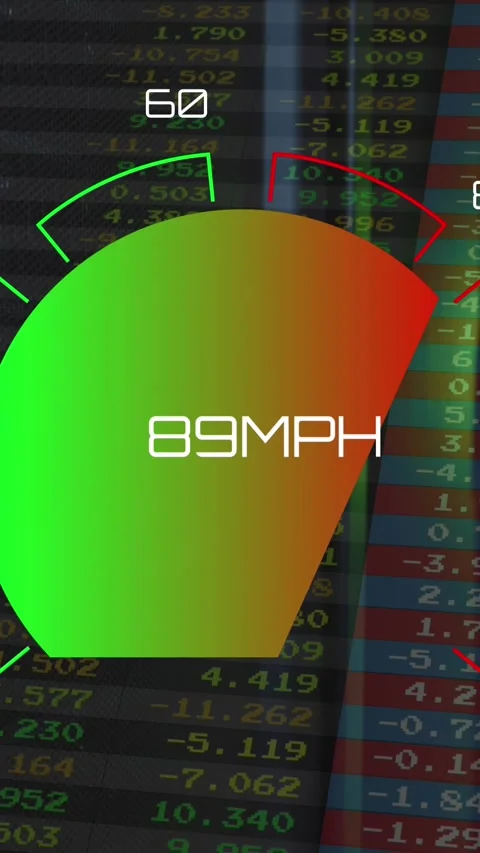Animation of speed gauge and data processing over computer servers Stock Footage 342676267