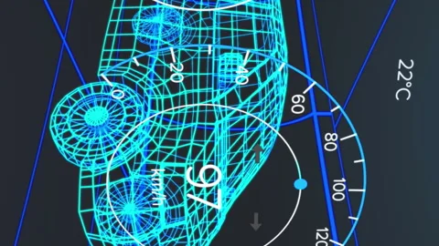 Animation of speedometer and data processing over 3d van model against tunnel in Stock Footage 312619819