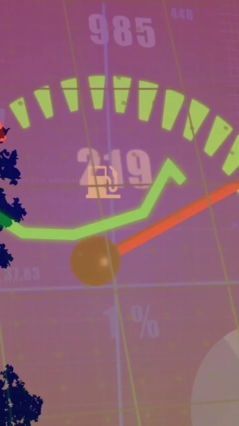 Animation of speedometer and statistical data processing over silhouette of Stock Footage 344557328