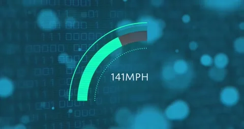 Animation of speedometer with changing numbers over circles against binary codes Stock Footage 242349204