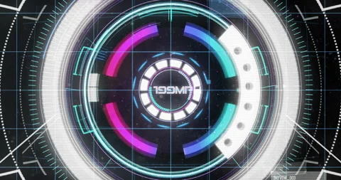 Animation of speedometer, digital data processing and scope scanning Stock Footage 310032638