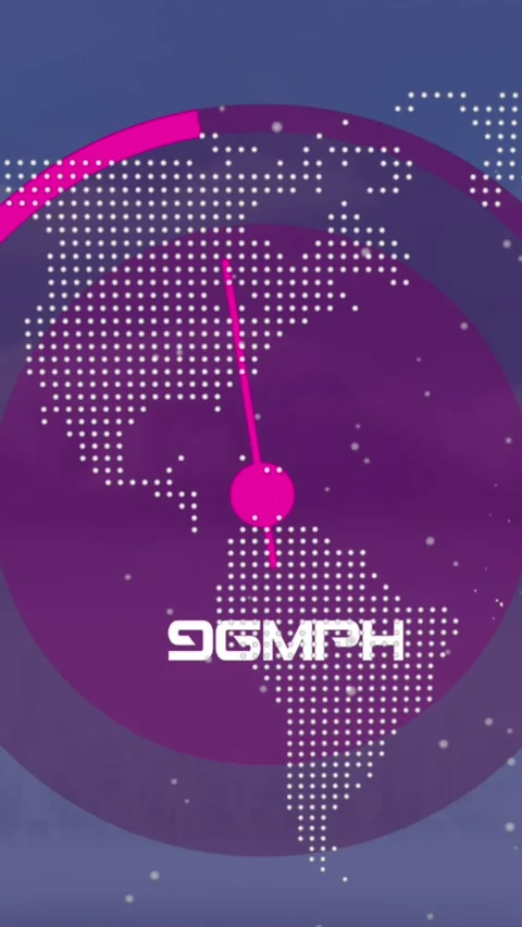 Animation of speedometer, globe and world map over cityscape Stock Footage 342650559