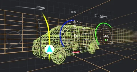 Animation of speedometer, number, battery icon in circle, arrow on map pattern Stock Footage 330735834