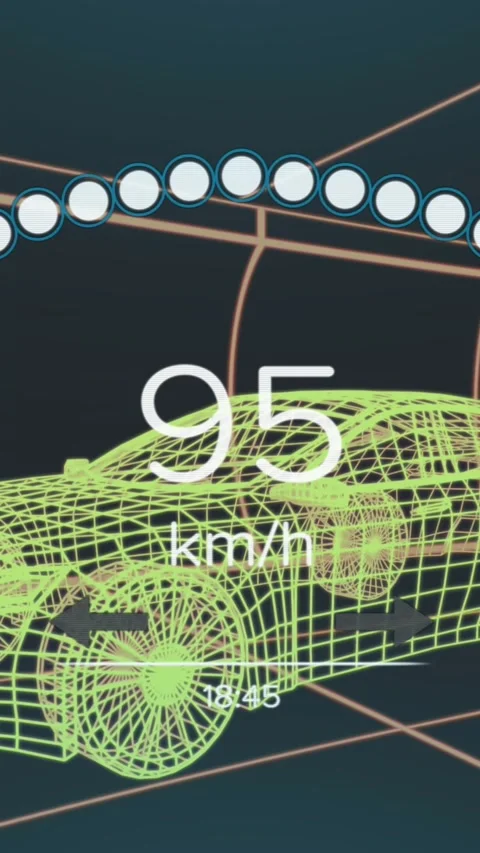 Animation of speedometer over 3d car model moving seamless pattern in a tunnel Stock Footage 341956495