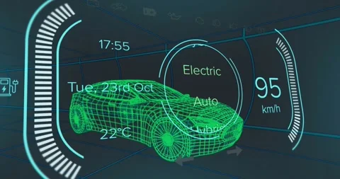 Animation of speedometer with texts, changing numbers over 3d model of car Stock Footage 328595251