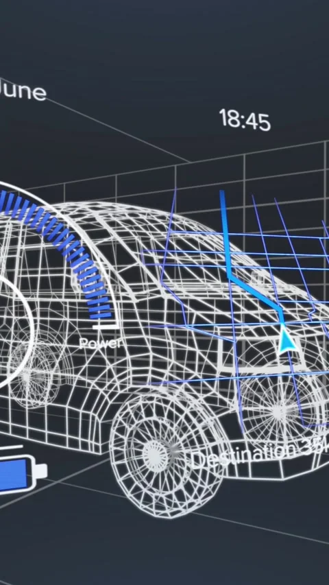 Animation of speedometers, loading battery icon over 3d model of van against Stock Footage 344783457