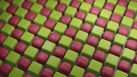 Animation of spheres slowly turning into colored cubes Video stock 223383065