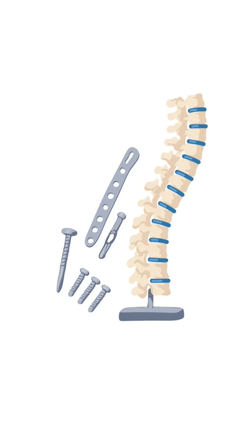 Animation spine model with orthopedic fixation elements for medical study Stock Footage 345582249