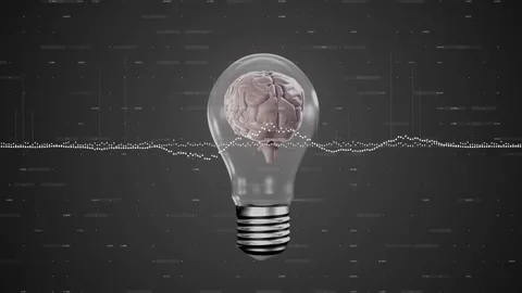 Animation of spinning brain in lightbulb over data processing Stock Footage 309598536