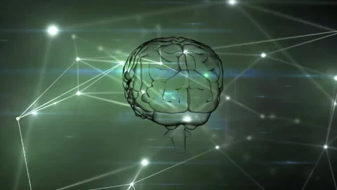 Animation of spinning brain over network of connections Stock Footage 266194364