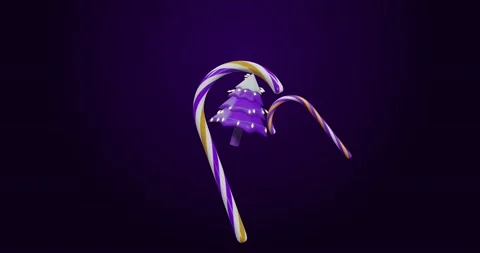 Animation of spinning christmas tree and candy canes on black background Stock Footage 221585047
