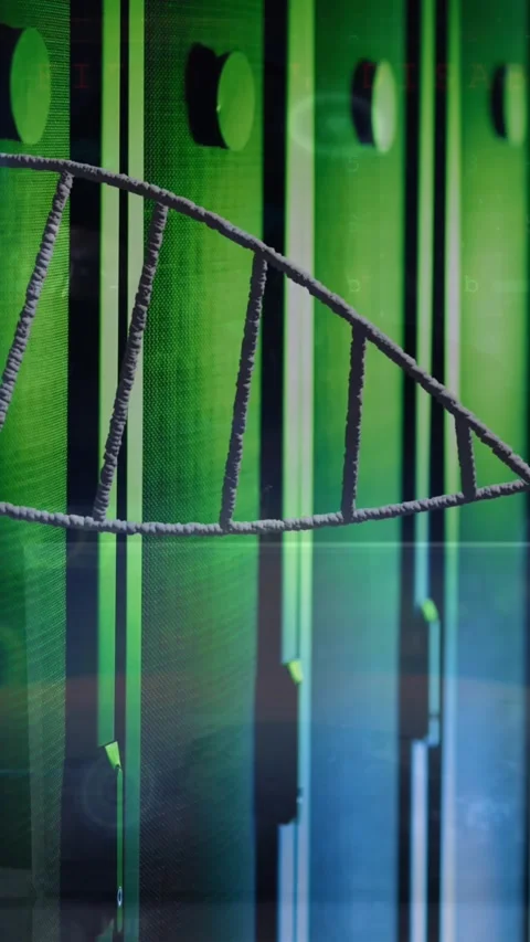 Animation of spinning dna strand over server room Stock Footage 344783103