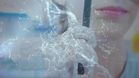 Animation of spinning dna string and network of connections over women Stock Footage 172327940