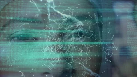 Animation of spinning dna string and network of connections over women Stock Footage 328644979