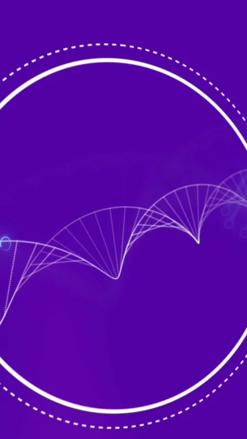 Animation of spinning dna structure and microprocesor connections against purple Stock Footage 343718980