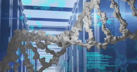 Animation of spinning dna structure, chemical structures and data processing Stock Footage 326037106