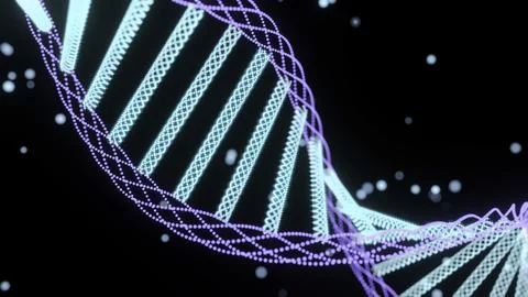 Animation of spinning dna structure, green and purple digital waves against Stock Illustration