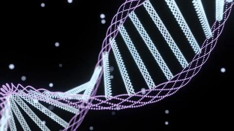 Animation of spinning dna structure, green and purple digital waves against Stock Illustration