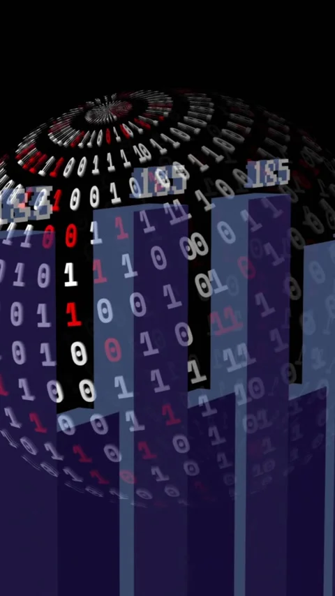 Animation of spinning globe and binary coding over diagrams 動画素材 343866741