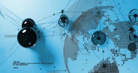 Animation of spinning globe and data processing over connecting dots against Stock Footage 329414738