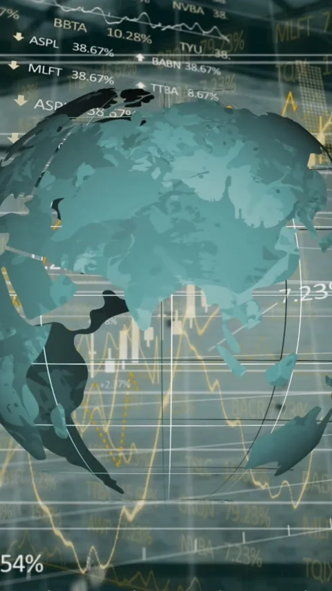 Animation of spinning globe and financial data processing Stock Footage 342136259