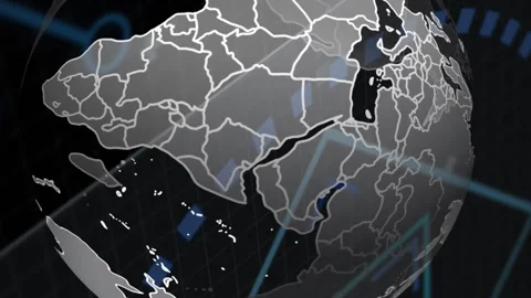 Animation of spinning globe and scope over round scanner and microprocessor Vídeo Stock 314614602