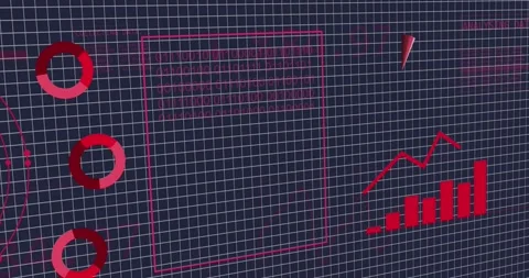 Animation of spinning globe and statistical data processing over grid network on Stock Footage 330114547