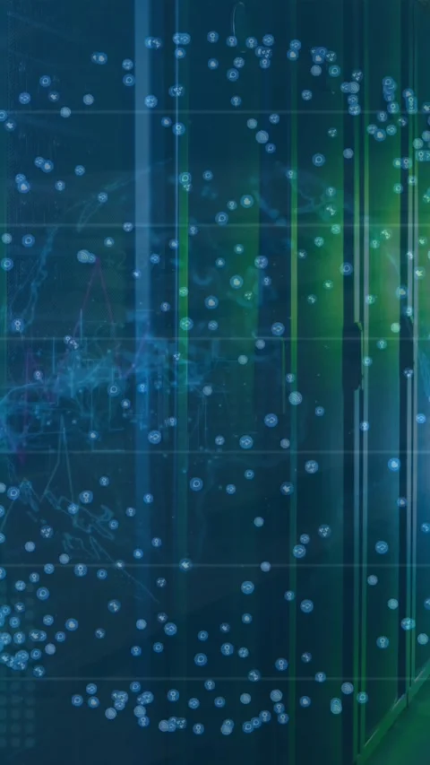 Animation of spinning globe and statistical data processing against computer Stock Footage 344669257