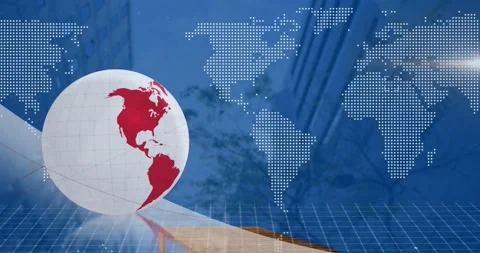 Animation of spinning globe and world ma... | Stock Video | Pond5