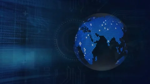 Animation of spinning globe, data processing and microprocessor connections Vídeo Stock 247932328