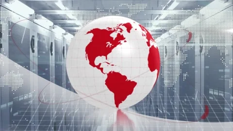 Animation of spinning globe, data processing and world map against computer Stock Footage 329705971