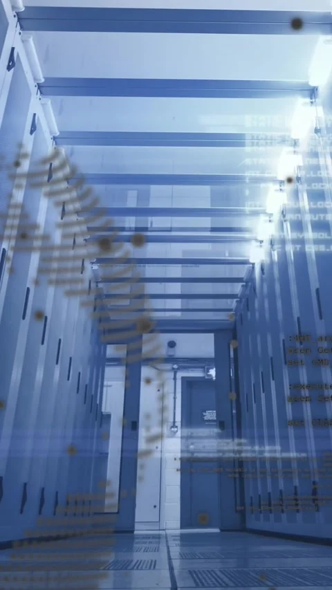 Animation of spinning globe, data processing and light spots against computer Stock Footage 344693861