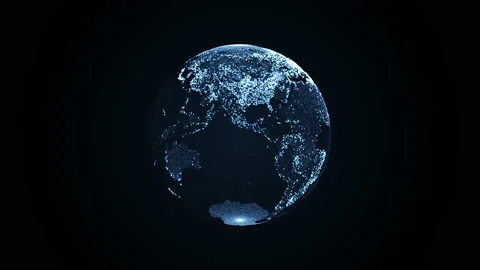 Animation of spinning globe of the Earth planet from blue particulars Stock Footage 219274485