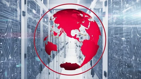 Animation of spinning globe, light spot and microprocessor connections against Stock Footage 254075421