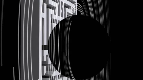 Animation of spinning globe over maze pattern on grey background Video stock 314115204