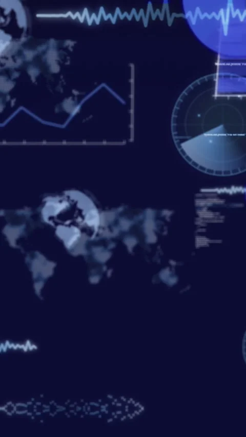 Animation of spinning globe, world map and data processing against blue Stock Footage 344745892