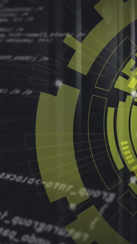 Animation of spinning round scanner and data processing against computer server Stock Footage 344525300